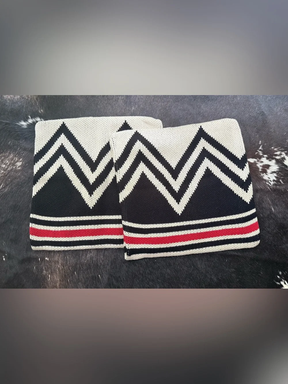 Crate & Barrel Black, Cream and Red Chevron Knit Pillow Covers - set of 2